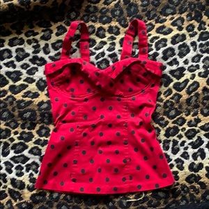 Deadly Dames Vamp Top XS red black polka dot EUC